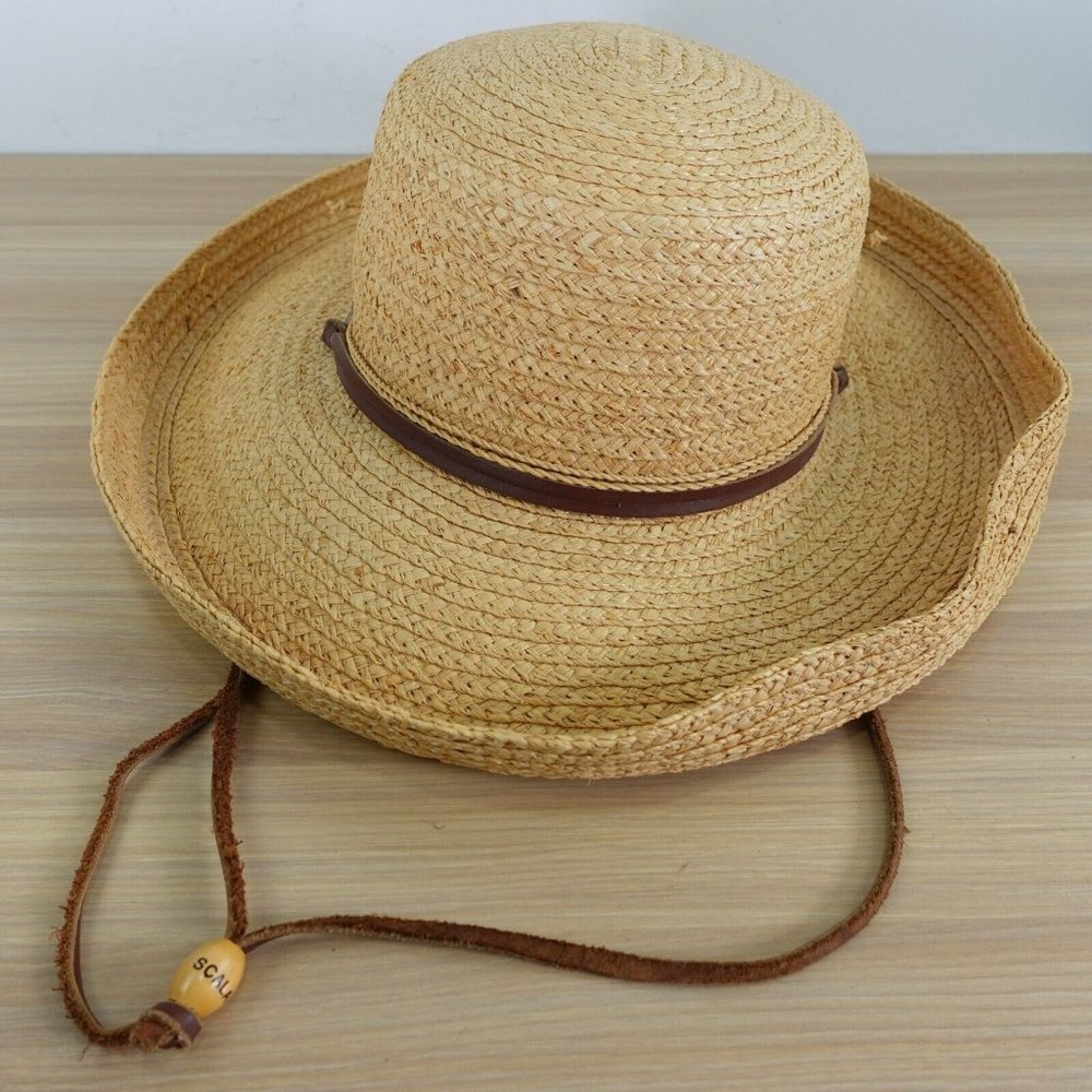 SCALA Hat Adult Medium Straw‎ Panama Bowler Fisherman Western Summer Natural Tan